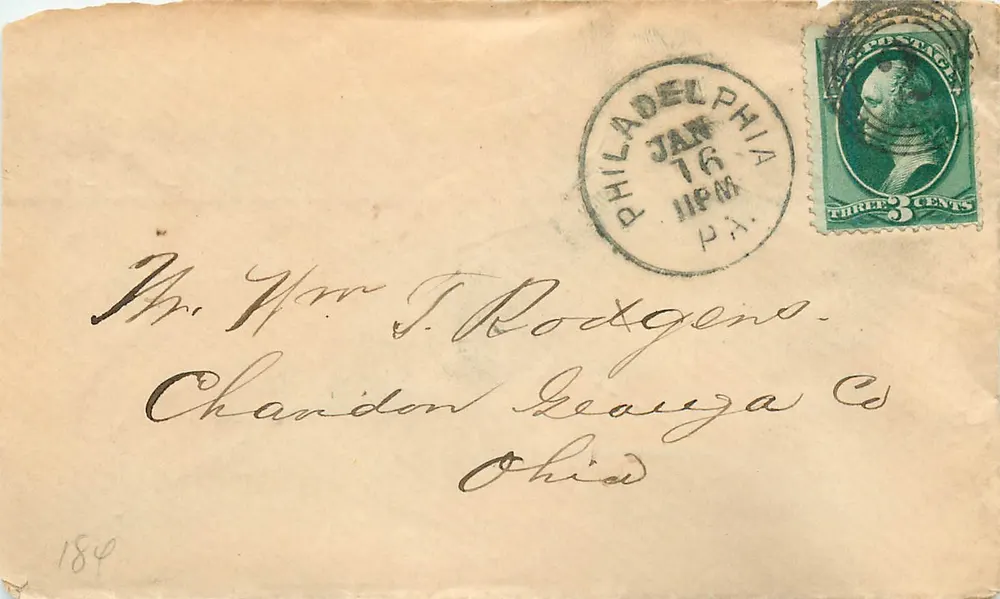 Philadelphia — lettre vers Chardon, Ohio — timbre 3 cents et cachet du 16 janvier 1846 - Recto