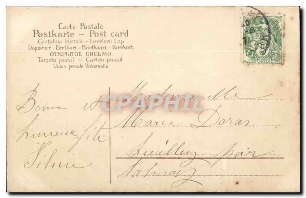 Femme en robe rose tenant un bouquet — éditeur non identifié - Verso