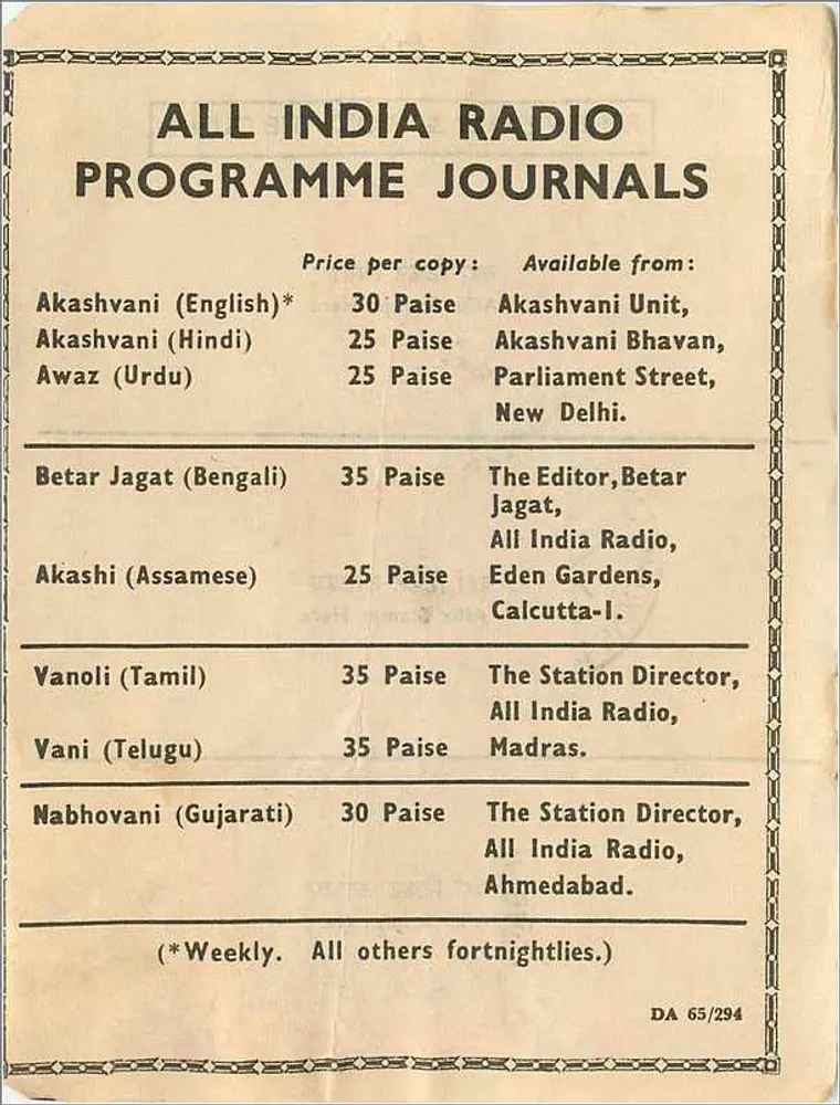 Programas de Rádio All India — Sri Ganganagar, Índia - Verso