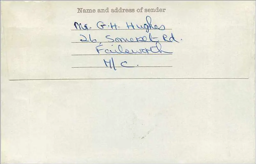 Ansichtskarte gesendet von Failsworth — Manchester — 24. Oktober 1968 — Verlag nicht sichtbar - Rückseite