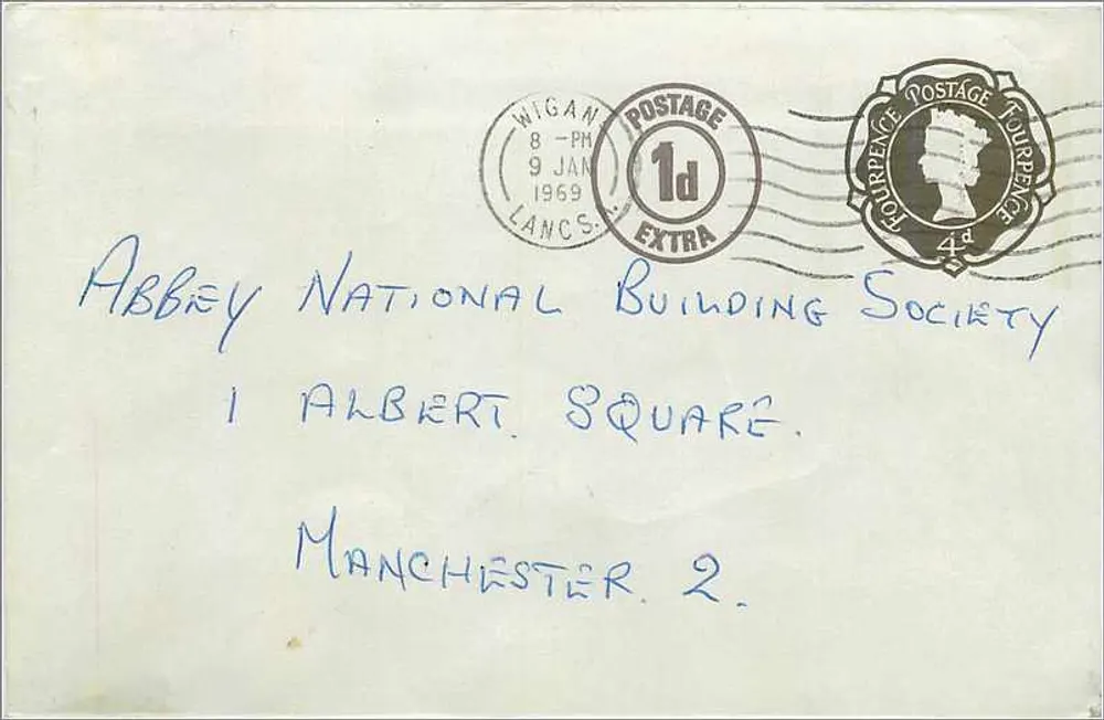 Wigan — Briefumschlag vom 9. Januar 1969 — Stempel 1d und 4d - Vorderseite