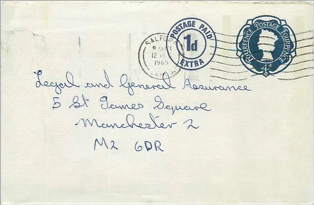 Carta postal de Pendleford para Manchester — editor não visível, número de série não visível - Frente