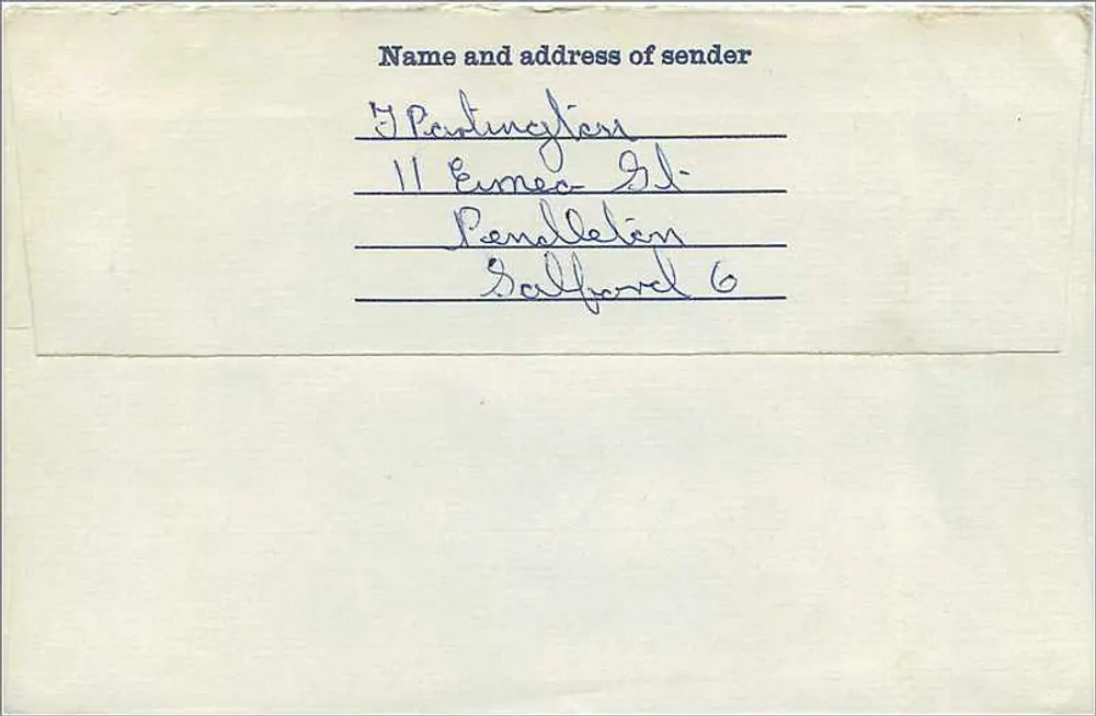 Carta postal de Pendleford para Manchester — editor não visível, número de série não visível - Verso