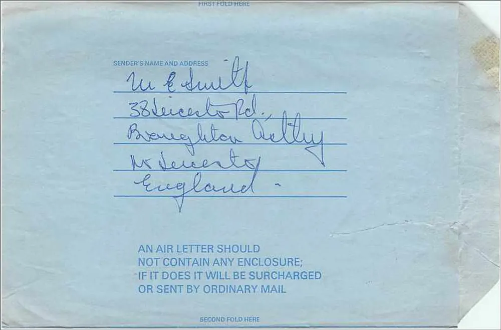 Luftbrief aus Leicester — 29. Juli 1968 — Verlag Royal Mail, Seriennummer nicht sichtbar - Rückseite