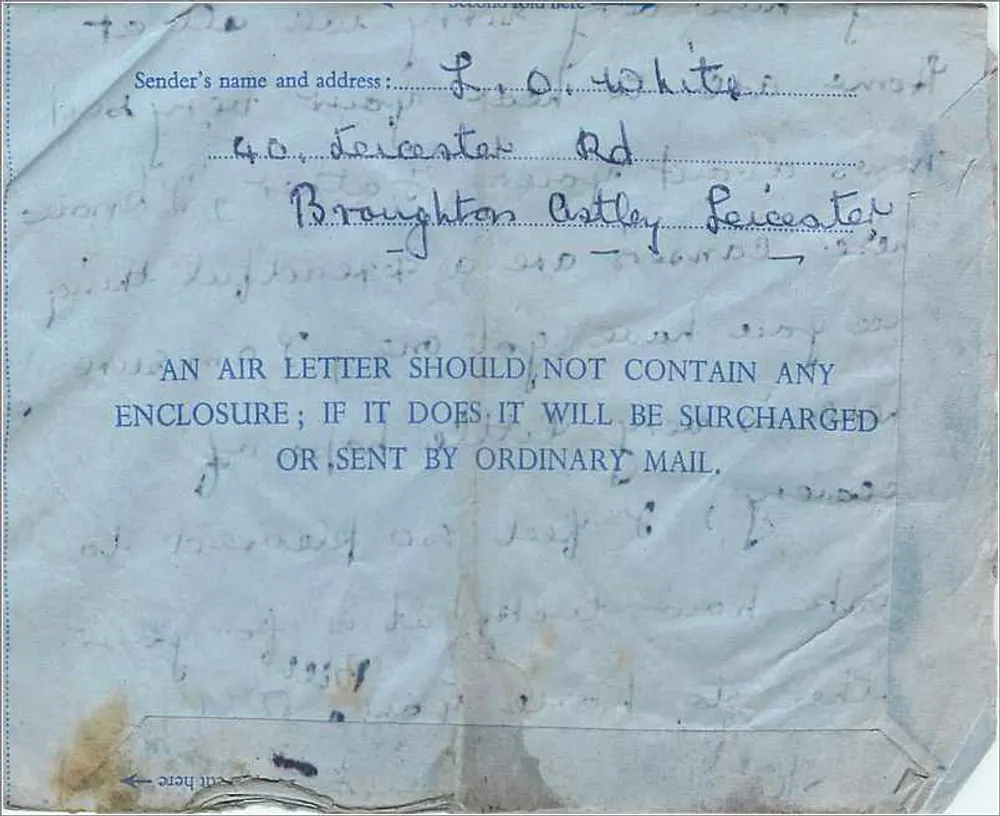 Aérogramme aérien — Leicestershire, Royaume-Uni — éditeur non visible - Verso