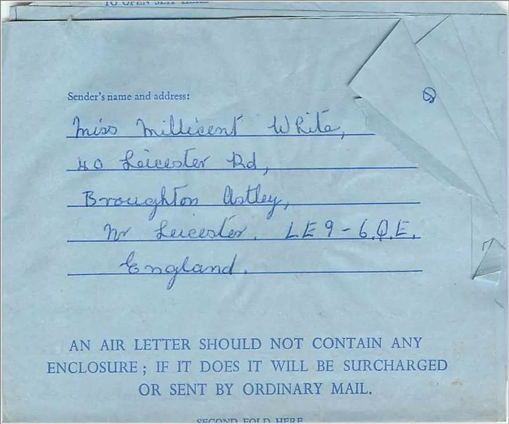Broughton Atley — Miss Milliecent White — Luftpostkarte nach Concord, New Hampshire - Rückseite
