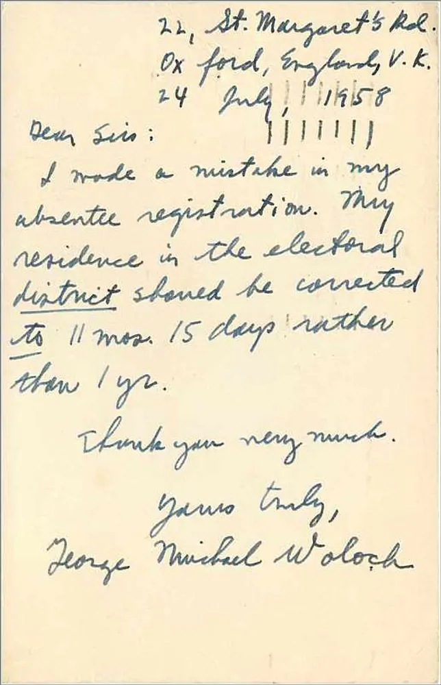 Oxford — Carta postal datada de 24 de julho de 1958 — editor 'POST CARD' com selos - Verso