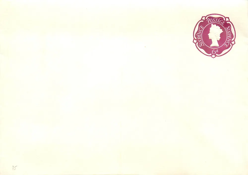 Carta postal em branco — selo de 6 pence rosa — editor não visível - Frente