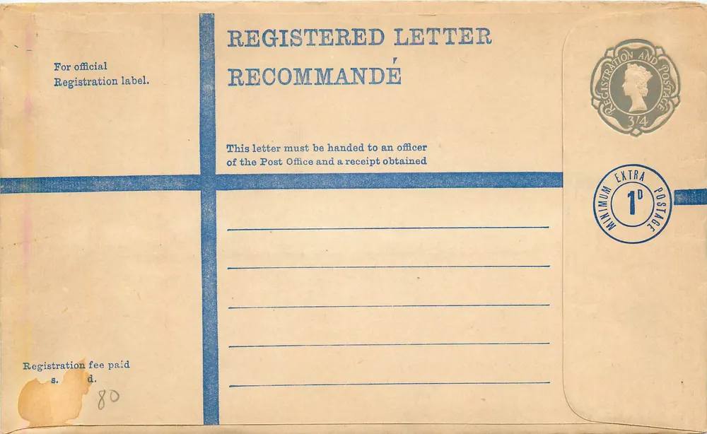 Carta postal recomendada britânica — serviço de recomendação — editor não visível - Frente