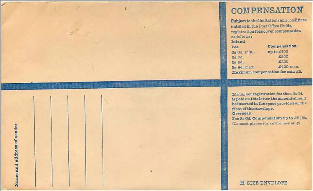 Carta postal recomendada britânica — serviço de recomendação — editor não visível - Verso