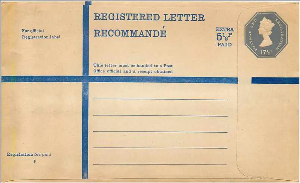 Envelope recomendado britânico — tarifa 5½p — editor Post Office - Frente