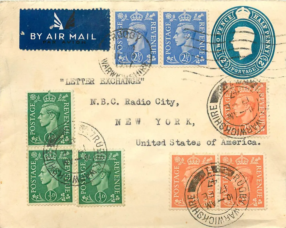 Preto e brancoC. Radio City, Nova York — R. Hamles, 'Chalcedony', Wellington Rd, Bognor Regis, Inglaterra — Carta aérea - Frente