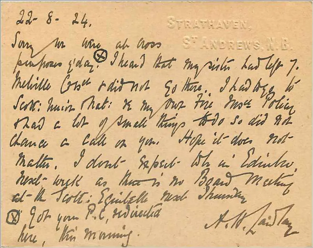 Strathaven, St Andrews, N.B. — Correspondência familiar — editor não visível - Verso