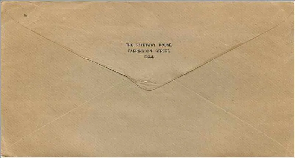 Londres — Envelope com selo de 2d e carimbo do dia 23 de junho de 1957 — The Fleetway House, Farringdon Street, E.C.4 - Verso