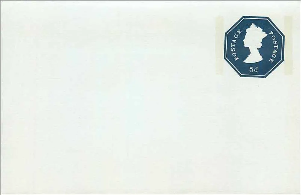 Carta postal branca — selo octogonal 5d — editor não visível - Frente