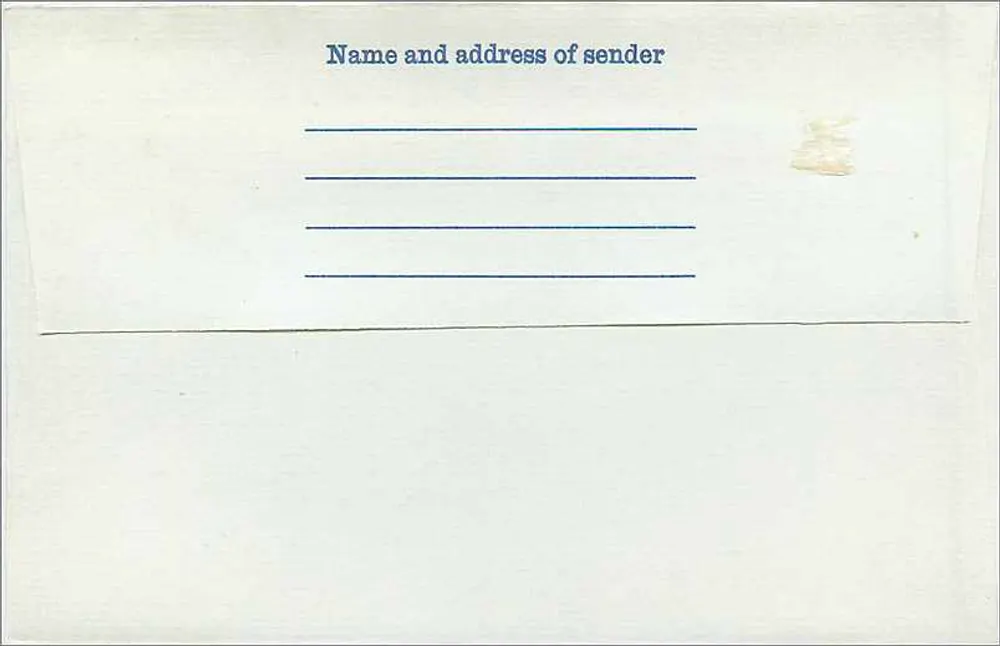 Carta postal branca — selo octogonal 5d — editor não visível - Verso