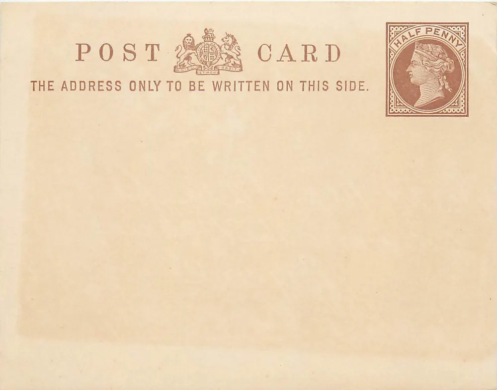 Carta postal britânica — selo de meia penny Victoria — apenas o recto visível - Frente