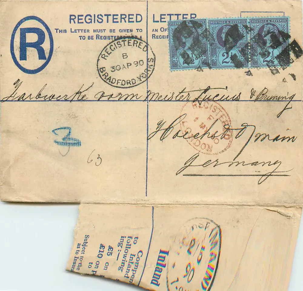 Bradford, Yorkshire — Empfohlene Briefmarken an Hirschfeld, Deutschland — Postes & Sons, Bradford - Vorderseite