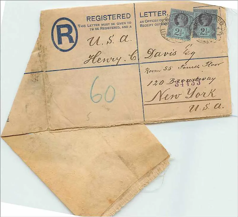 Carta recomendada para os Estados Unidos — Henry G. Davis — Nova York — 2 selos de 2½ cents - Frente