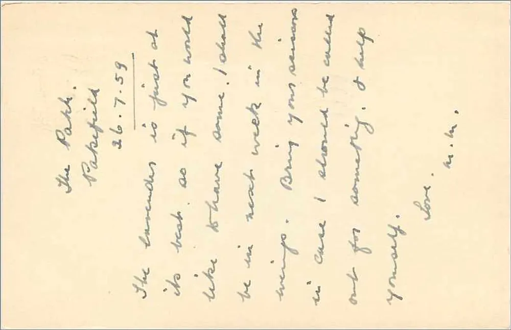Le Path, Tabafield — cartão postal enviado em torno de 1959 — editor não visível - Verso