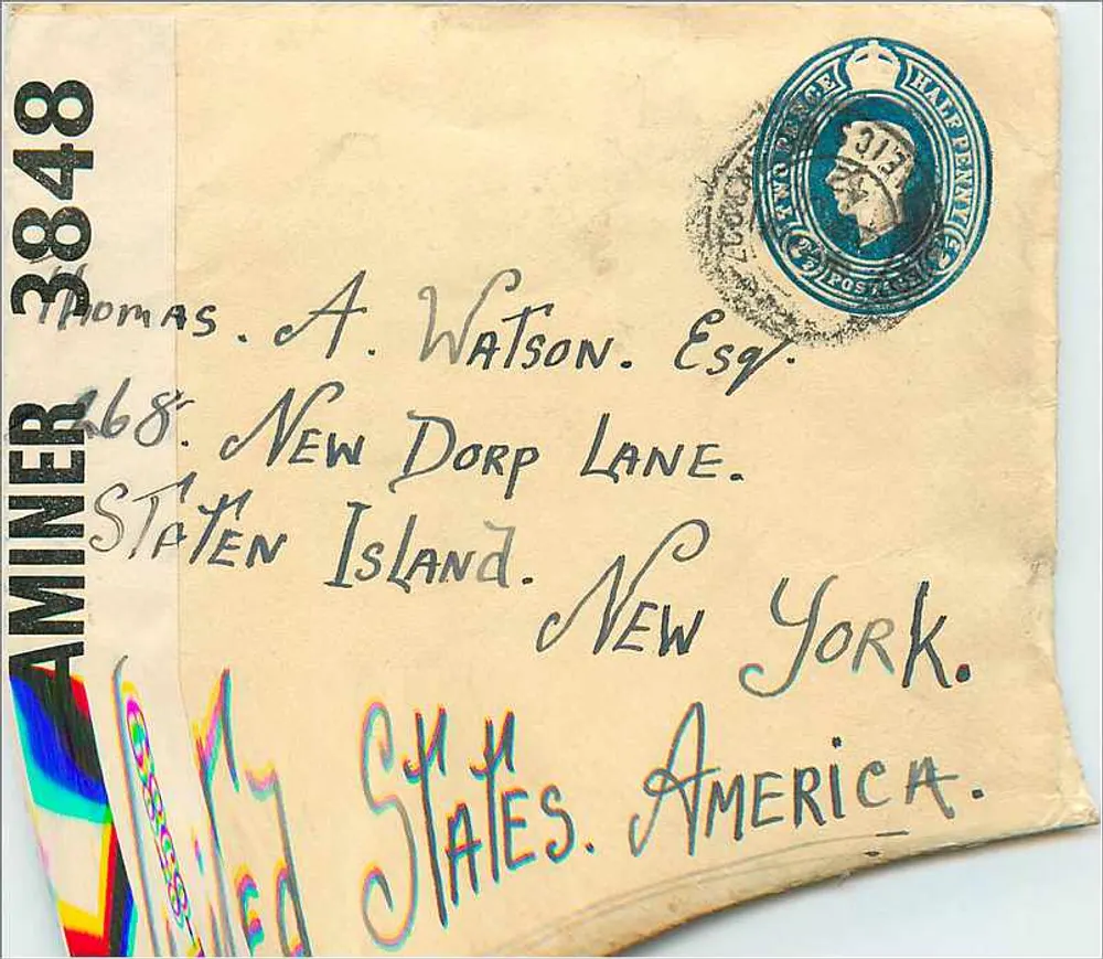 Carta postal inglesa — selo de 1/2 penny — destinada a Nova Iorque — editor Aminer 3848 - Frente