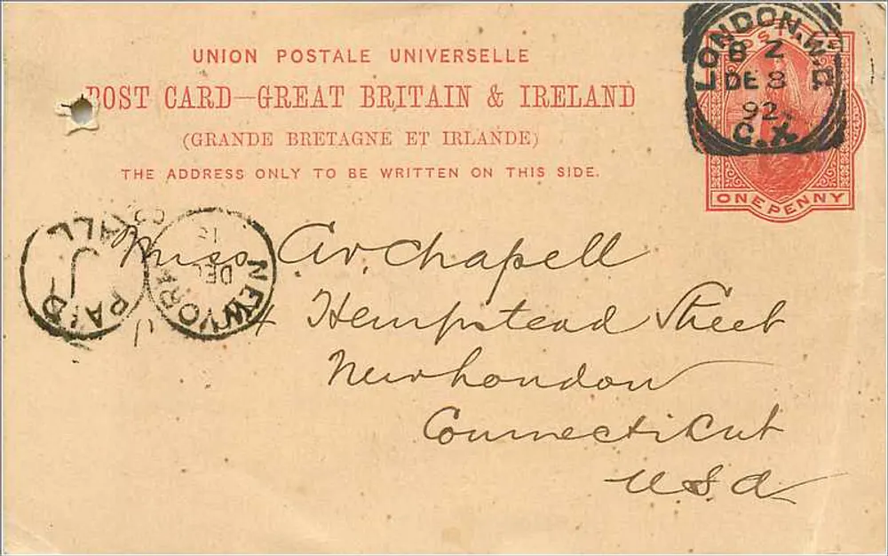 Carte postale britannique — Union Postale Universelle — envoyée de Londres vers 1912 - Recto