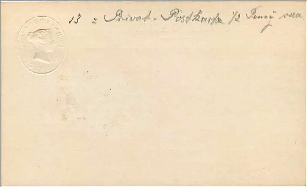 Britische Postkarte — Halbpenny-Stempel — gedruckter Text und handschriftliche Schrift - Rückseite