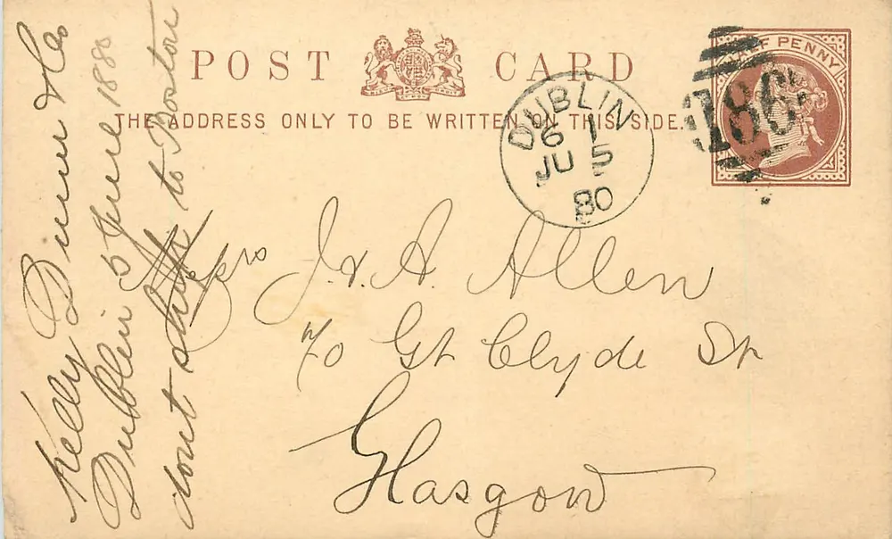 Dublin — datierte Karte vom Juni 1880 — Kelly, Dunn & Co. (Limited) - Vorderseite