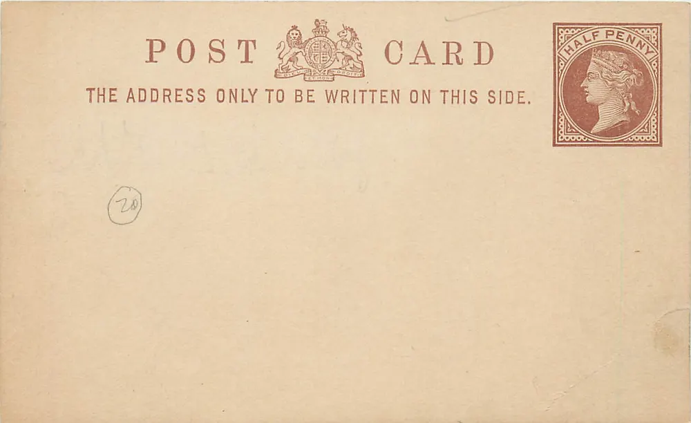 Britische Ansichtskarte — 1/2 Penny Victoria-Stempel — Vorder- und Rückseite - Vorderseite