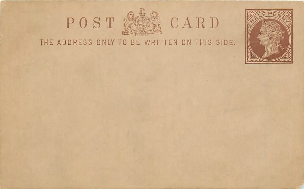Britische Ansichtskarte — ½ Penny Victoria-Stempel — leere Rückseite - Vorderseite