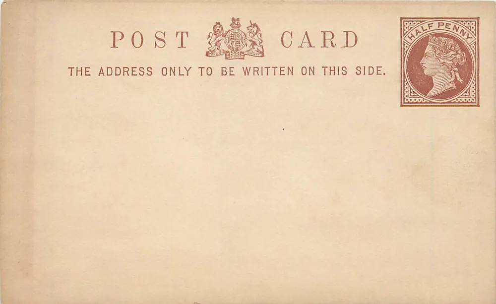 Britische Ansichtskarte — leere Vorderseite — ½ Penny Victoria-Stempel - Vorderseite