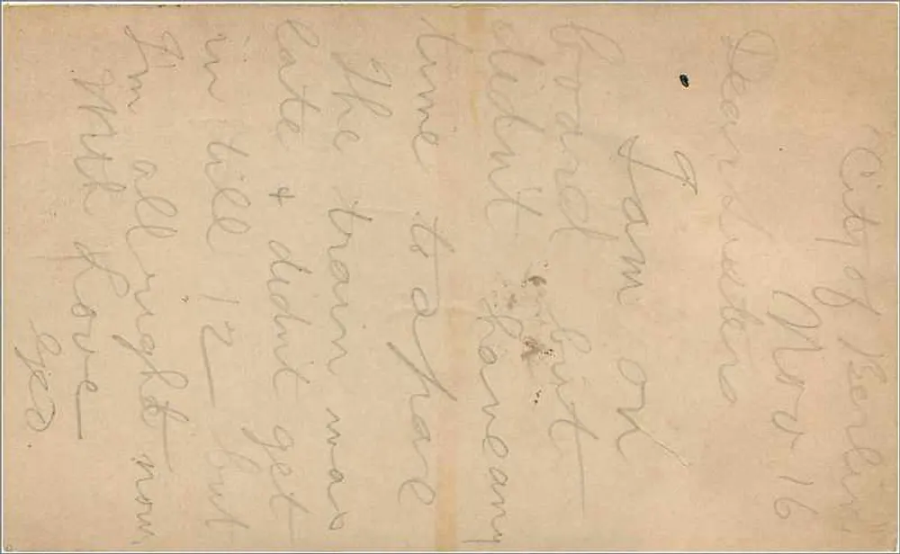 Britische Ansichtskarte — Vorder- und Rückseite — an Mrs E.E. Parkes in Birmingham adressiert - Rückseite