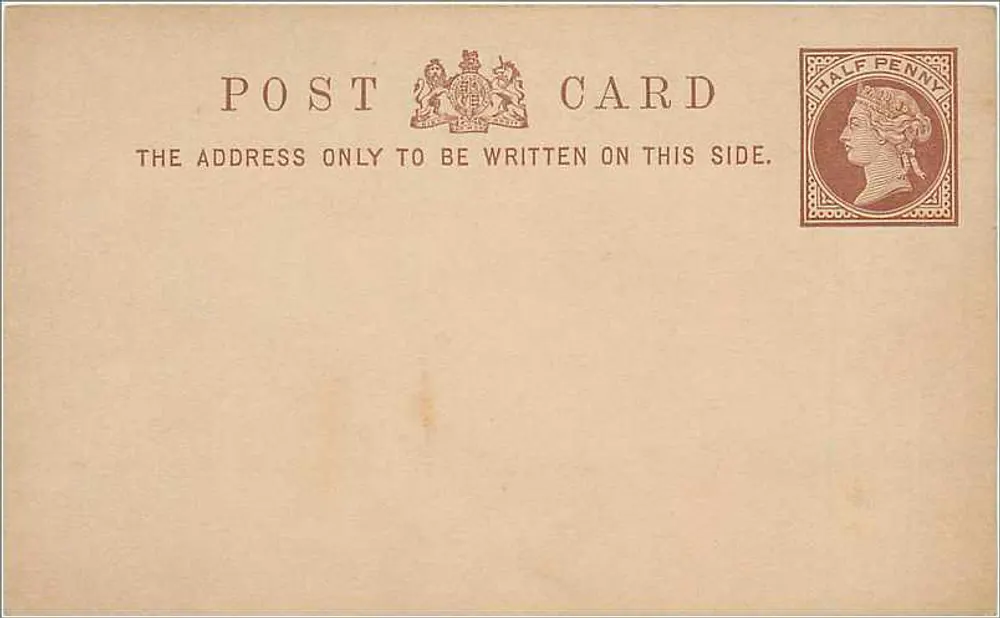 Britische Ansichtskarte — Rückseite — 1/2 Penny Victoria-Stempel - Vorderseite