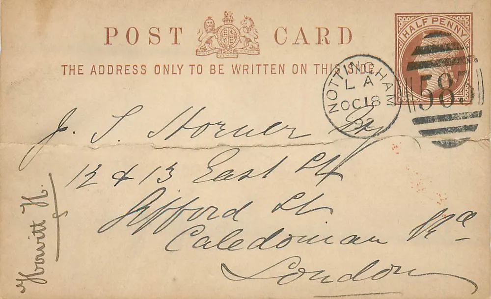 Nottingham — Ansichtskarte mit Halbfünfpfennig-Stempel — Verlag nicht sichtbar - Vorderseite