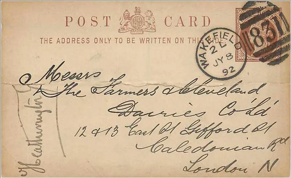 Wakefield — Ansichtskarte vom 8. Juli 1892 — Verleger nicht sichtbar - Vorderseite