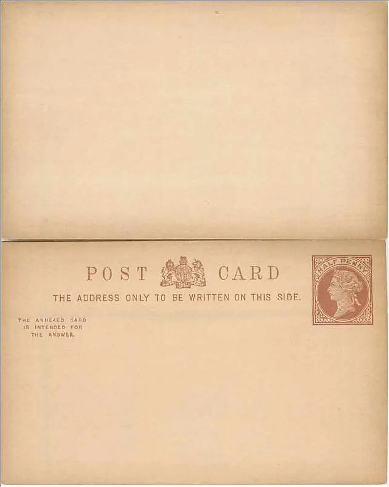 Antwortkarte — ½ Penny Victoria-Stempel — Rückseite mit Text 'ANTWORT' - Vorderseite