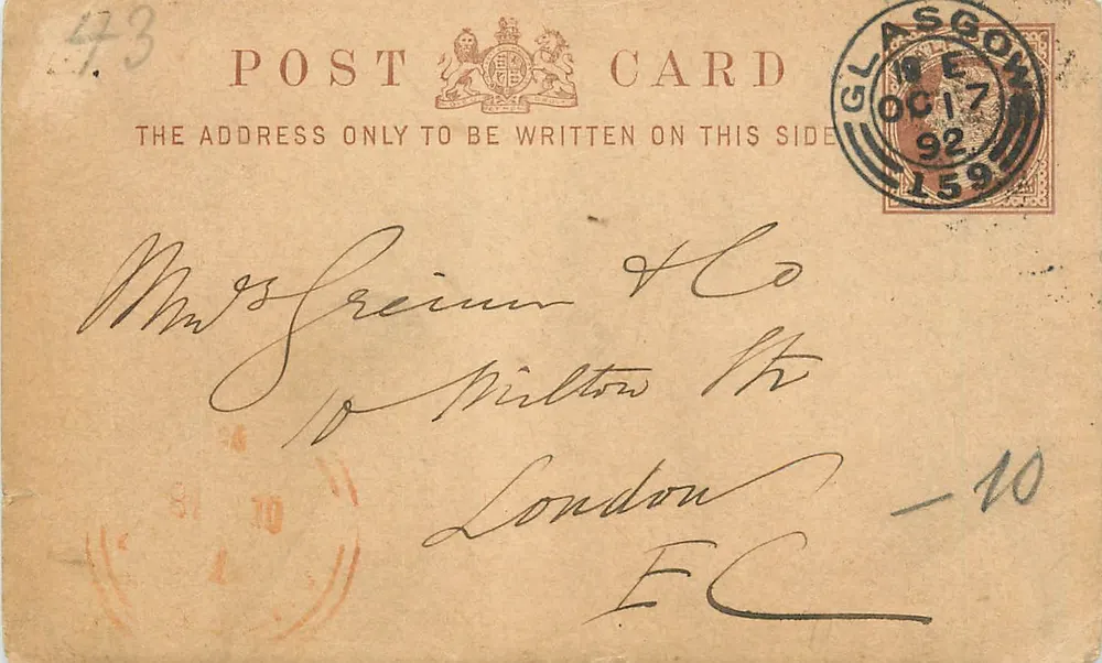 Glasgow — Ansichtskarte vom 17. Oktober 1902 — anonymer Verlag - Vorderseite