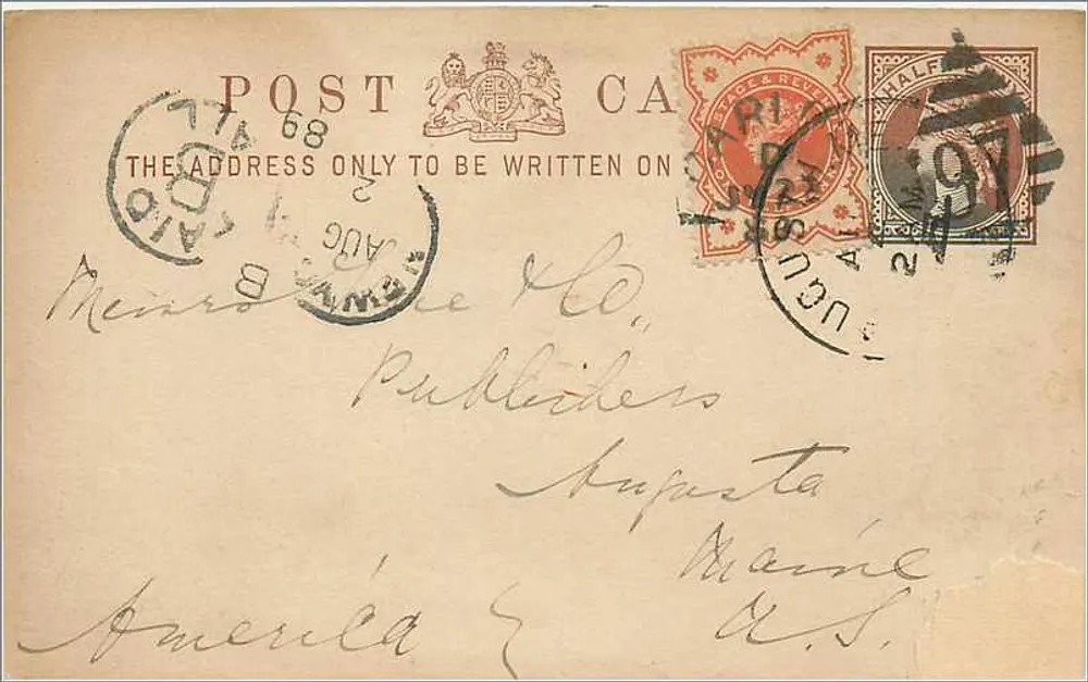 Postkarte von Dublin — Adresse an den Verlag in Irland — Stempel und Postmarken von 1868 - Vorderseite