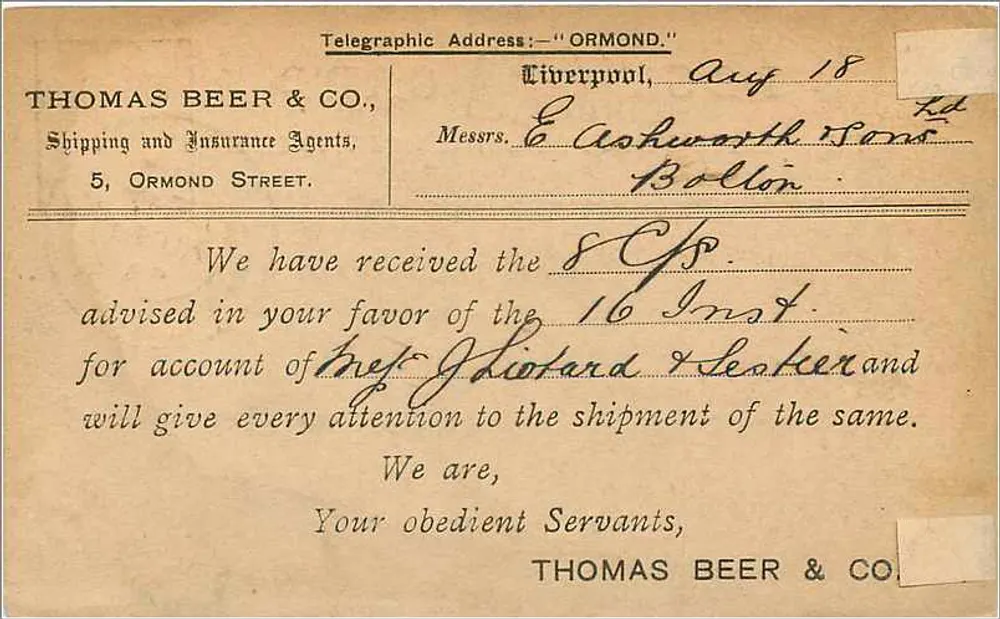 Liverpool — kommerzielle Karte — Thomas Beer & Co. - Rückseite