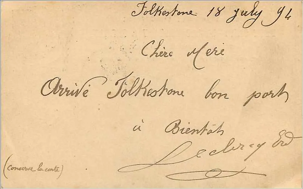 Folkestone — Lille — 18 de julho de 1894 — União Postal Universal - Verso
