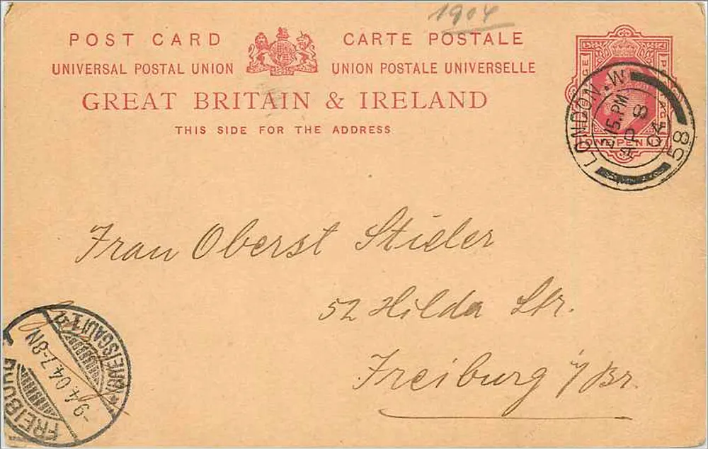 Freiburg im Breisgau — Postkarte aus dem Jahr 1904 — Universal Postal Union - Vorderseite