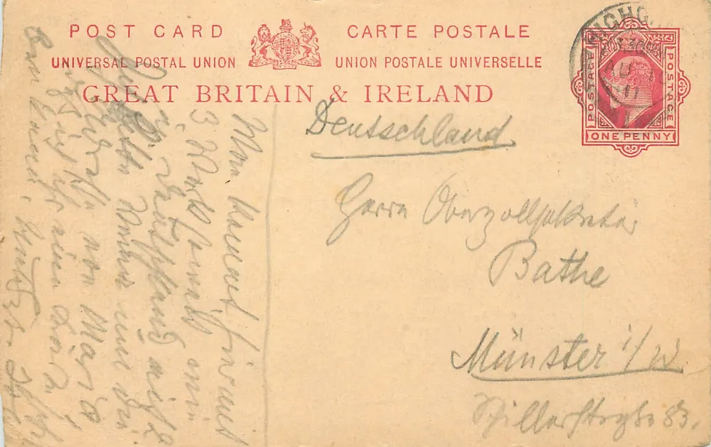 Carta postal da Grã-Bretanha & Irlanda — União Postal Universal — selo de 1 penny - Frente