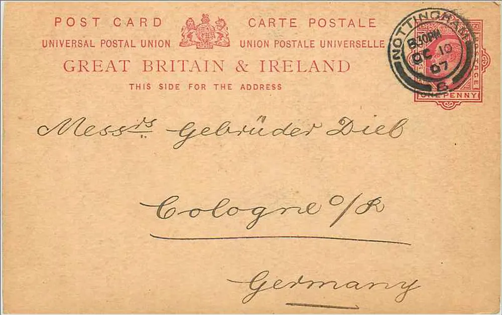 Nottingham — carta postal britânica — Thomas Adams, Limited, Nottingham - Frente