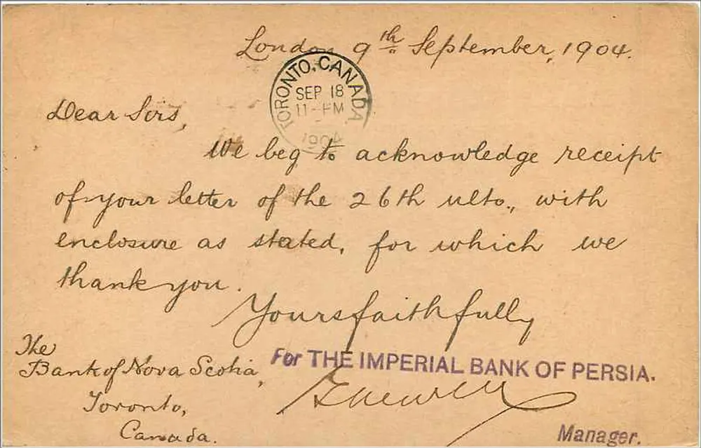 Bank of Nova Scotia — Toronto, Canada — Imperial Bank of Persia - Rückseite