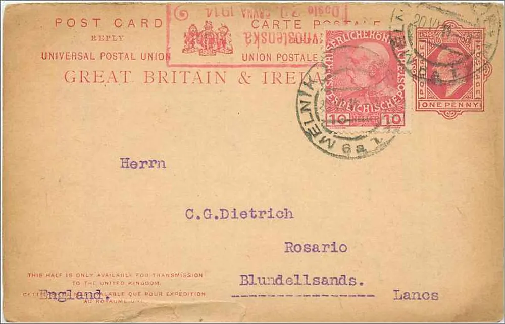 Rosario — Blundellsands, Lancs — Antike Ansichtskarte der Universal Postal Union, herausgegeben von Great Britain & Ireland - Vorderseite