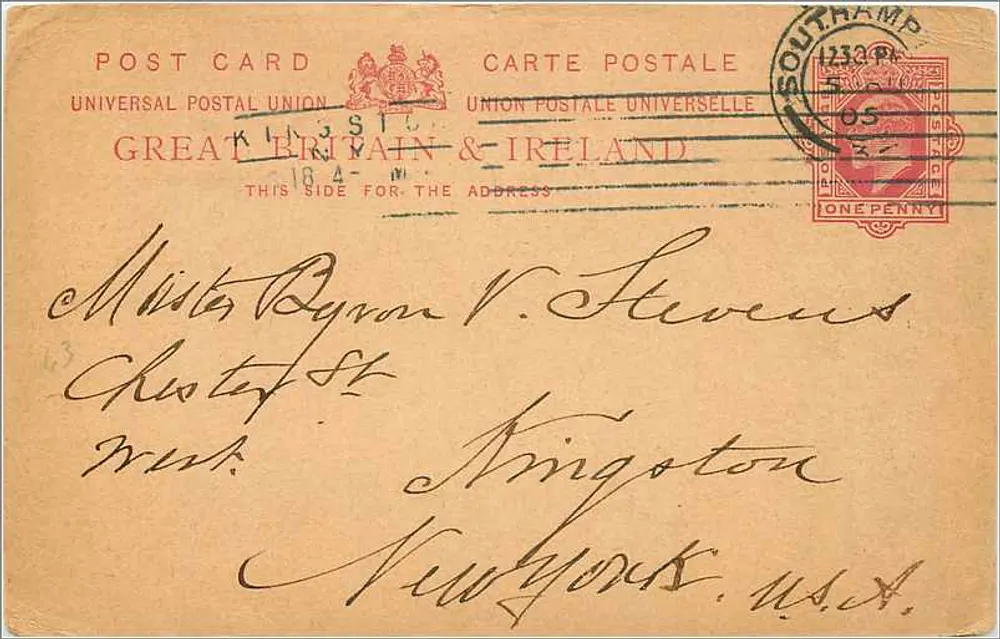 Southampton, England — Ankunft eines Schiffs — Verlag Universal Postal Union, Seriennummer 184 - Vorderseite