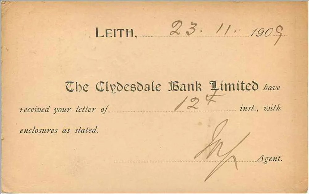 Leith — 23.11.1909 — The Clydesdale Bank Limited - Rückseite