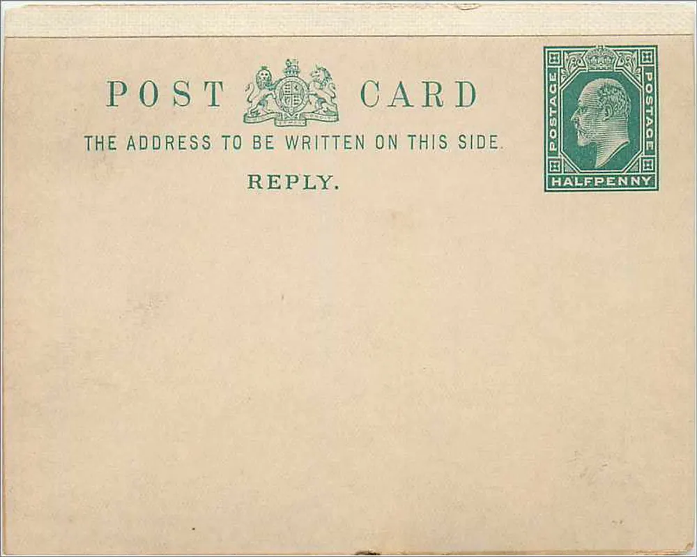 Carta postal britânica — verso — selo editorial Royal Mail - Frente