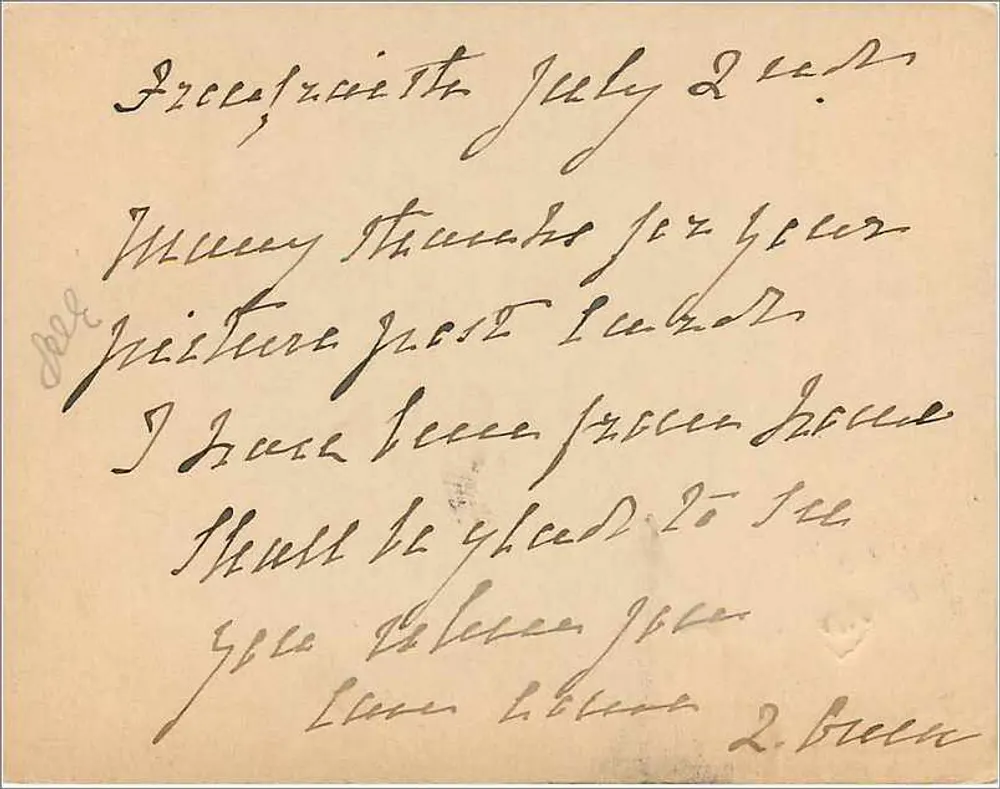 Carta postal britânica — endereço para escrever no lado frontal — selo e carimbo de Albemarle, Ontario - Verso