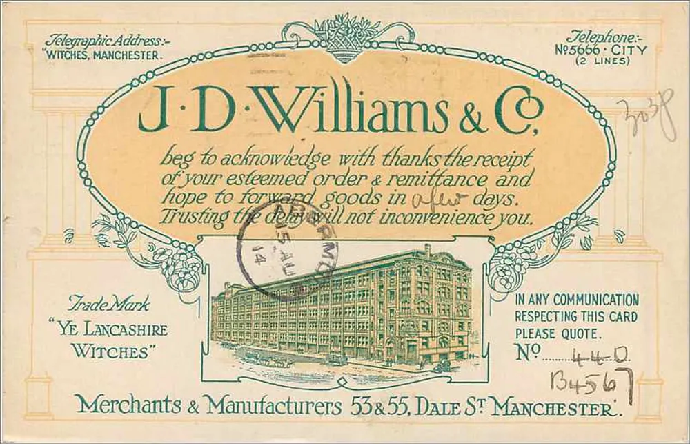 Carta postal comercial J.D. Williams & Co. — Manchester — n°134567 - Verso
